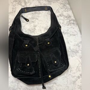 ANA Black Suede Shoulder Hobo Bag